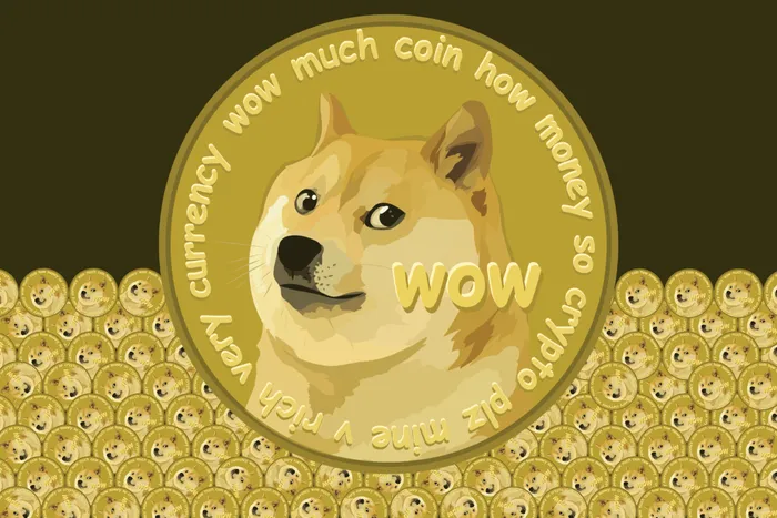 A picture of doge on the front of a coin.