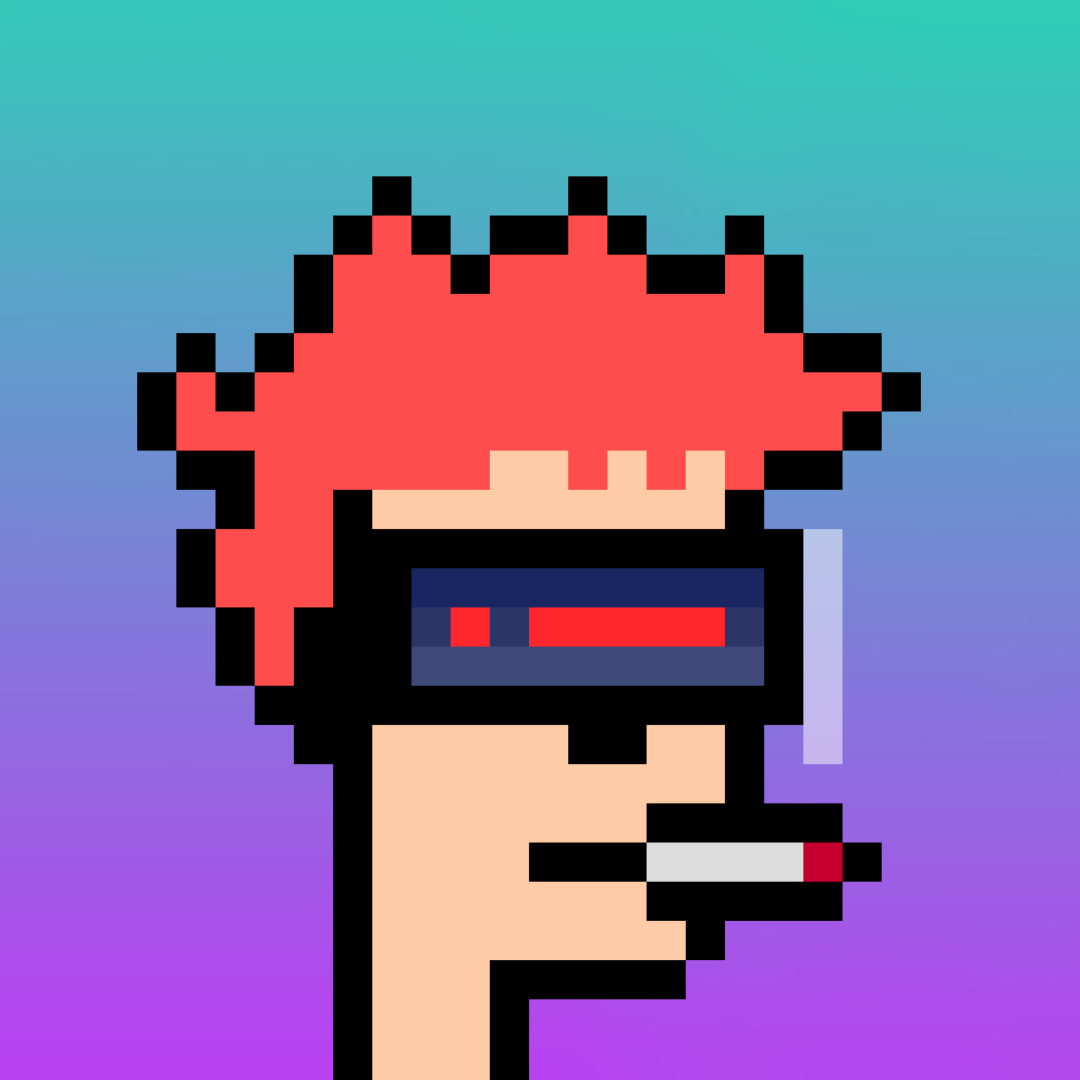 A pixel art of a person with red hair and glasses.